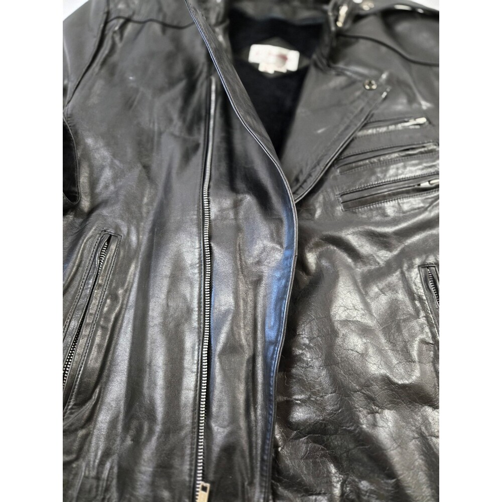 Vintage Chessking Black Leather Jacket Mens Size 42 satin lining - Picture 6 of 9